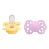 BIBS Infinity Symmetrisk Silicone Pale Butter/Violet Sky 2 pack - Strl 1