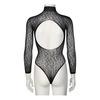 NORTIE Oda Leopard Bodystocking, öppen - Svart