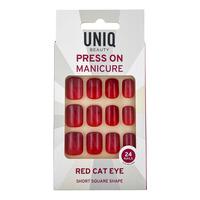 UNIQ Press-On Nails med Lim - Red Cat Eye - 24 st