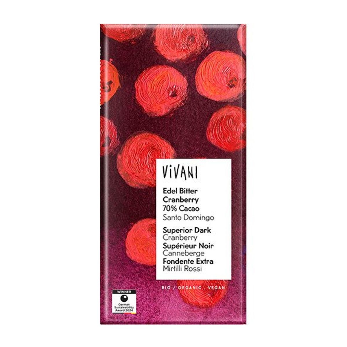 Vivani Mörk Choklad med Tranbär EKO - 100 g