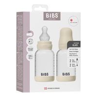 BIBS Glass Baby Bottle Round Silicone 2-pack 120 ml Slow Flow - Ivory - 2 st