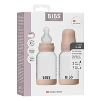 BIBS Glass Baby Bottle Round Silicone 2-pack 120 ml Slow Flow - Blush - 2 st