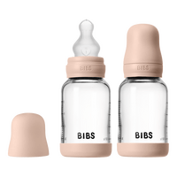 BIBS Glass Baby Bottle Round Silicone 2-pack 120 ml Slow Flow - Blush - 2 st