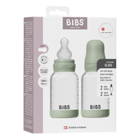 BIBS Glass Baby Bottle Round Silicone 2-pack 120 ml Slow Flow - Sage - 2 st
