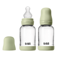BIBS Glass Baby Bottle Round Silicone 2-pack 120 ml Slow Flow - Sage - 2 st