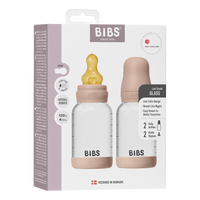 BIBS Glass Baby Bottle Round Latex 2-pack 120 ml Slow Flow - Blush - 2 st