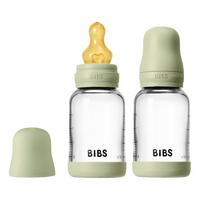 BIBS Glass Baby Bottle Round Latex 2-pack 120 ml Slow Flow - Sage - 2 st