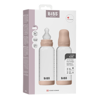 BIBS Glass Baby Bottle Round Silicone 2-pack 240 ml Medium Flow - Blush - 2 st