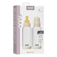 BIBS Glass Baby Bottle Round Latex 2-pack 240 ml Medium Flow - Ivory - 2 st