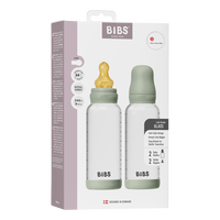 BIBS Glass Baby Bottle Round Latex 2-pack 240 ml Medium Flow - Sage - 2 st