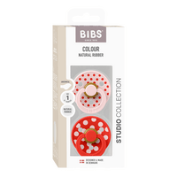 BIBS Napp Studio Colour 2-pack Polka Anatomical Latex Size 1 - Blossom/Candy Apple - 2 st