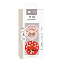 BIBS Napp Studio Colour 2-pack Polka Anatomical Latex Size 2 - Blossom/Candy Apple - 2 st