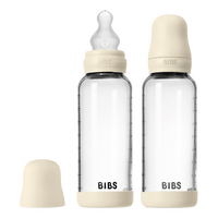 BIBS Glass Baby Bottle Round Silicone 2-pack 240 ml Medium Flow - Ivory - 2 st