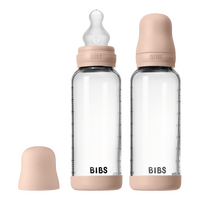 BIBS Glass Baby Bottle Round Silicone 2-pack 240 ml Medium Flow - Blush - 2 st