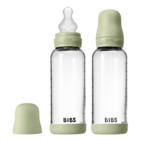 BIBS Glass Baby Bottle Round Silicone 2-pack 240 ml Medium Flow - Sage - 2 st