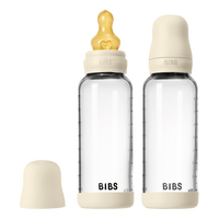 BIBS Glass Baby Bottle Round Latex 2-pack 240 ml Medium Flow - Ivory - 2 st
