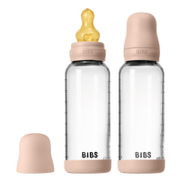 BIBS Glass Baby Bottle Round Latex 2-pack 240 ml Medium Flow Blush - 2 st