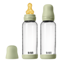 BIBS Glass Baby Bottle Round Latex 2-pack 240 ml Medium Flow - Sage - 2 st